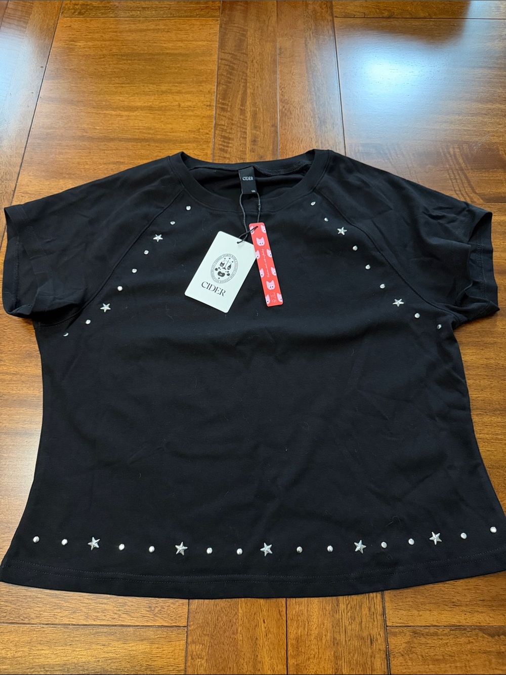 Cider Black Short-Sleeve Star & Stud Accent Tee